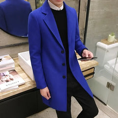 Mens Long Cotton Coat spring autumn Wool Blend Pure Color Casual Business Jacket