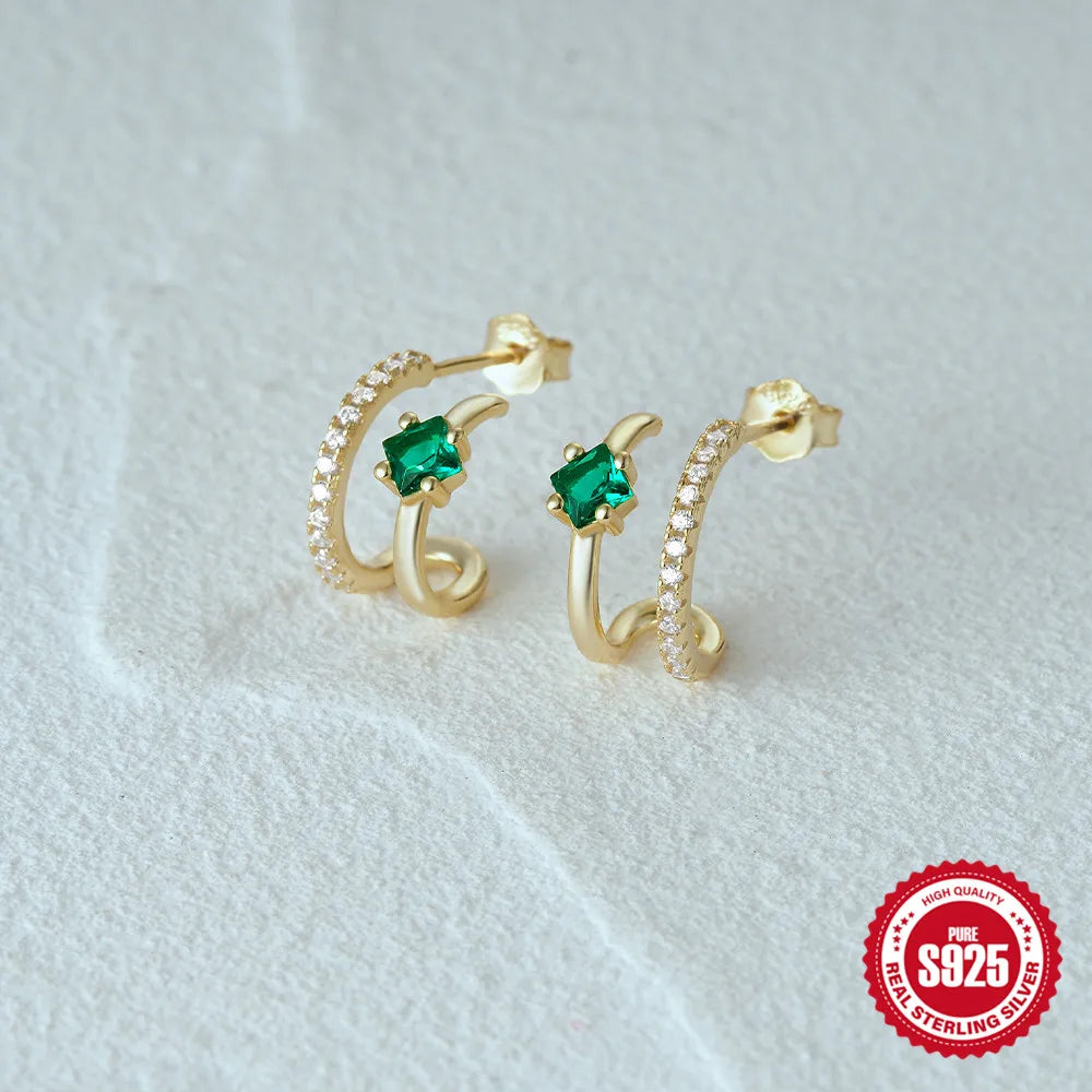 CANNER 925 Sterling Silver 3PCS Zircon Double Layer Hoop Earrings For Women Minimalism Ins Earrings Fine Jewelry Party Gift