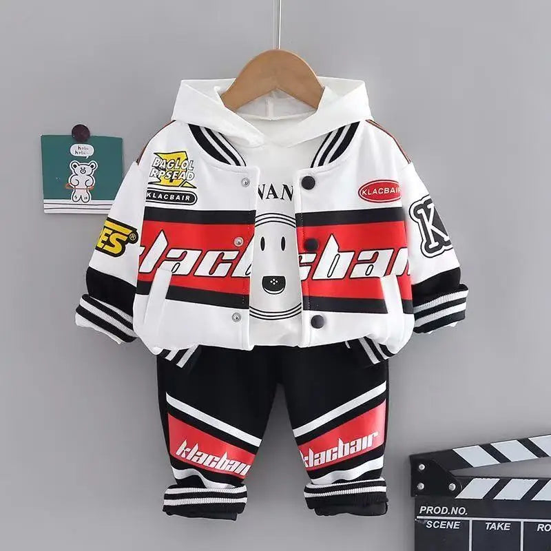 Children's Clothing Boys' Spring and Autumn Set New Style Cool and Handsome Children's Hoodie Motorcycle Suit Three piece Set