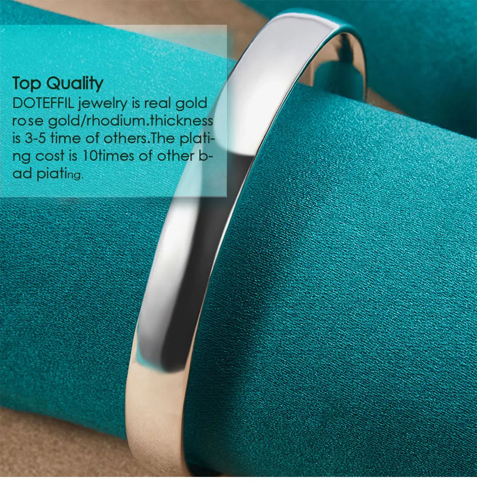 DOTEFFIL 925 Sterling Silver 10mm Smooth Solid Bracelet Bangles For Women Men Wedding Engagement Party Jewelry