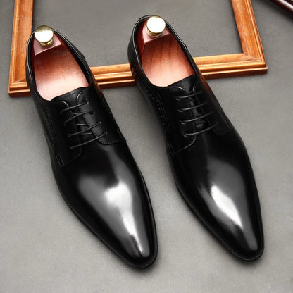 HKDQ Classic Formal Shoes Men Fashion Lace Up Genuine Leather Pointed Toe oxford Dress Shoes Italian Handmade Men's Office Shoes