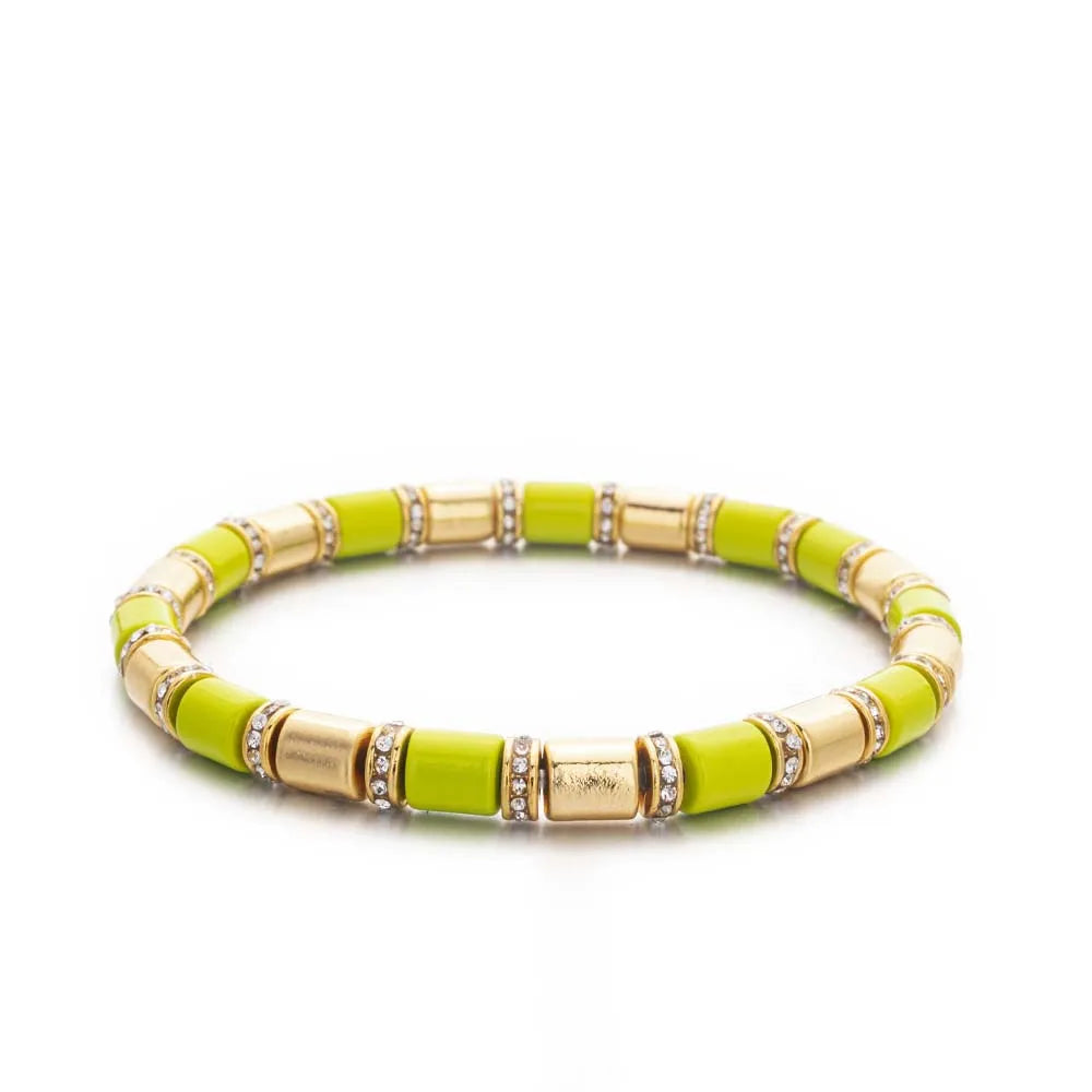 2023 New Design Paved Diamond Enamel Bracelets Colorful Beads Arrow Shape Elastic Bangle For Women Boho Stretch Jewelry