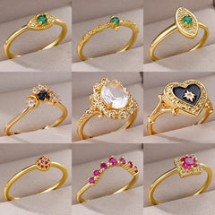 Ring for Women Colorful Cubic Zircon Heart Opening Adjustable Ring Fashion Jewelry