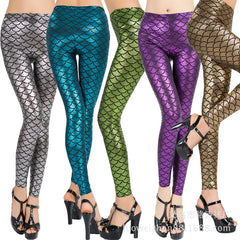 Fashion Shining Mermaid Fish Scale Leggings Women Silky Sparkling Simulated Leather