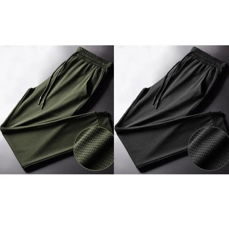 Men's Summer Ice Silk Pants Mesh Breathable Casual Thin Quick Dry Pants Loose Elastic