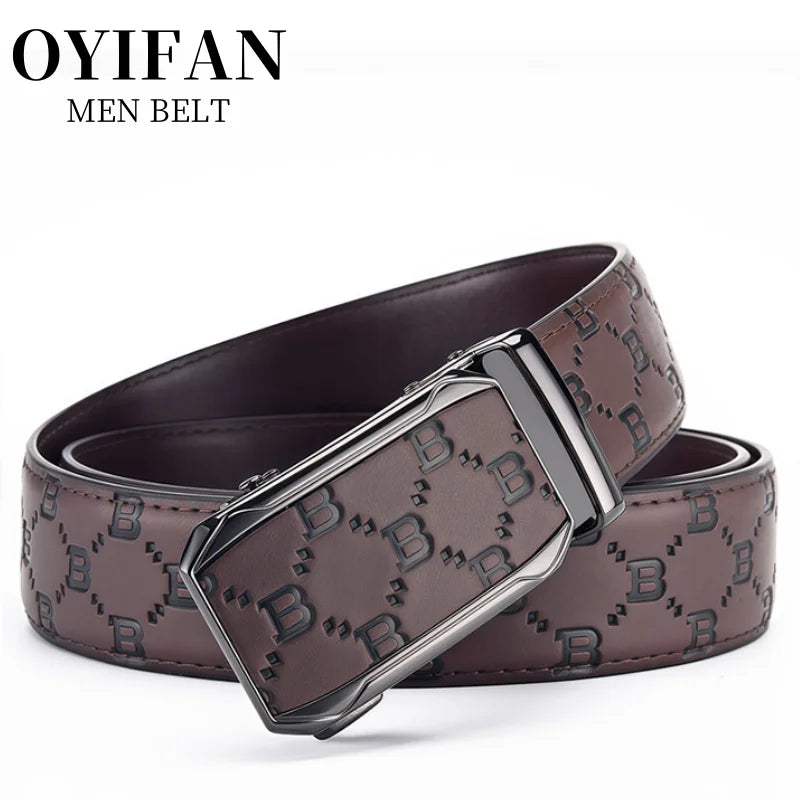 OYIFAN Mens Business Belt High Quality Genuine Leather Belt Men Fashion Printed Design Belts Adjustable Automatic Belt for Men