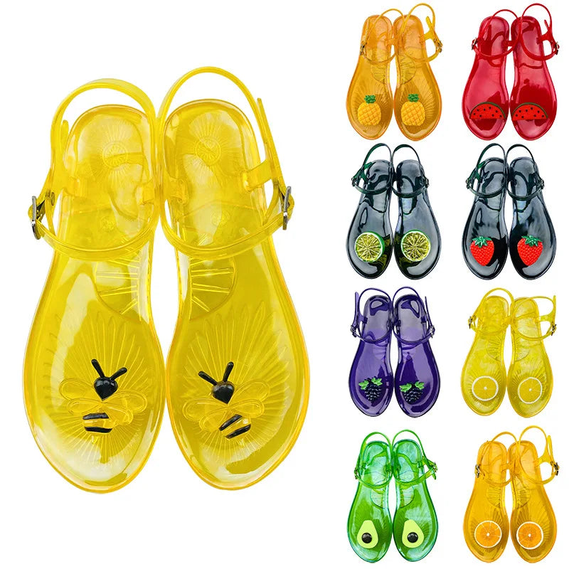 Women Fruit Jelly Sandals PVC Flat Flip-flop Sandal Ladies 2022 Summer Outdoor Fashion Non-slip Buckle Strap Beach Shoes Slides