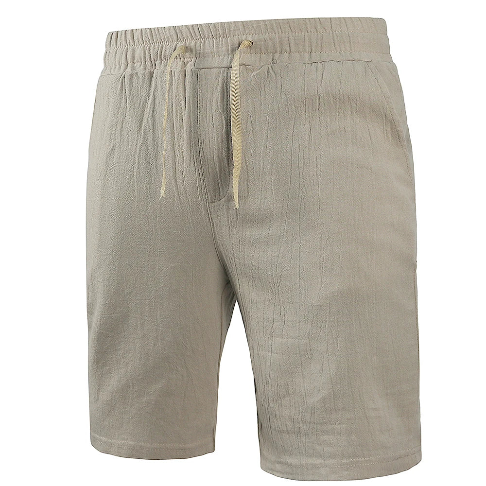 KB New Men's Cotton Linen Shorts Pants Male Summer Breathable Solid Color Linen Trousers Fitness Streetwear S-3XL