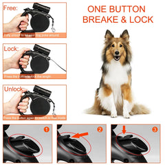 Benepaw Retractable Dog Leash With Poop Bag Holder No Tangle Flashlight Dog Lead