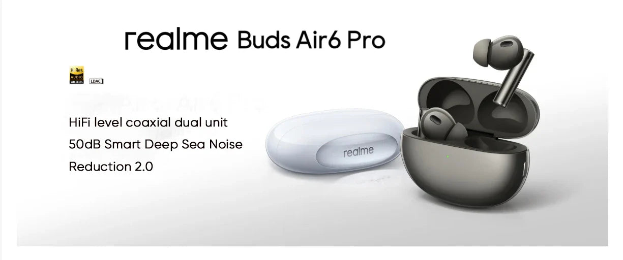 Global Version realme Buds Air 6 Pro Earphone Bluetooth 5.3 20H Battery Hi-Res LDAC 50dB Noise Reduction 2.0 Wireless Headphone
