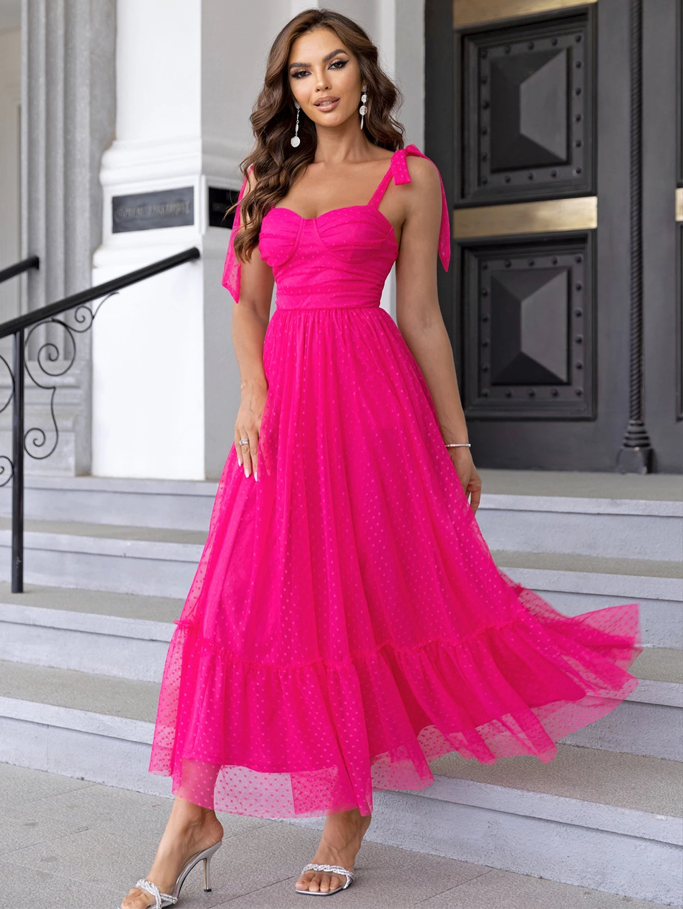 Evening wear Dresses: Backless mesh maxi slip summer dress women