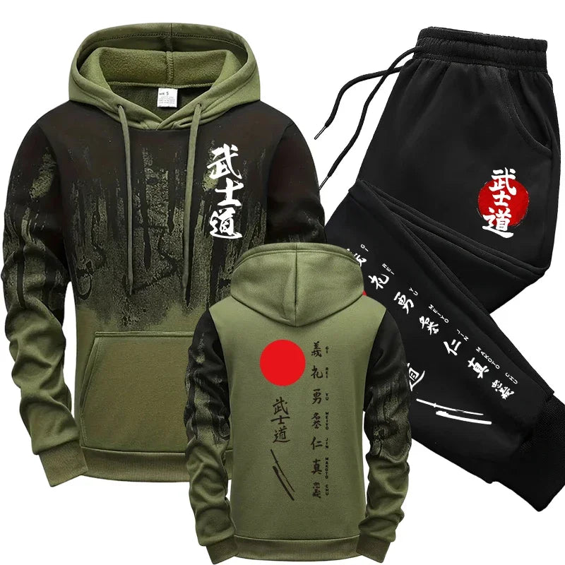 Hot Sales Mens Tracksuit Print Splash-ink Hooded Sweatshirts Sports Jogging Mens Clothing Street Casual Single Piece Tops Pants