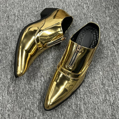 Gold Height Increase Men Shoes Formal Leather Slip-On High Heels Dress Shoes