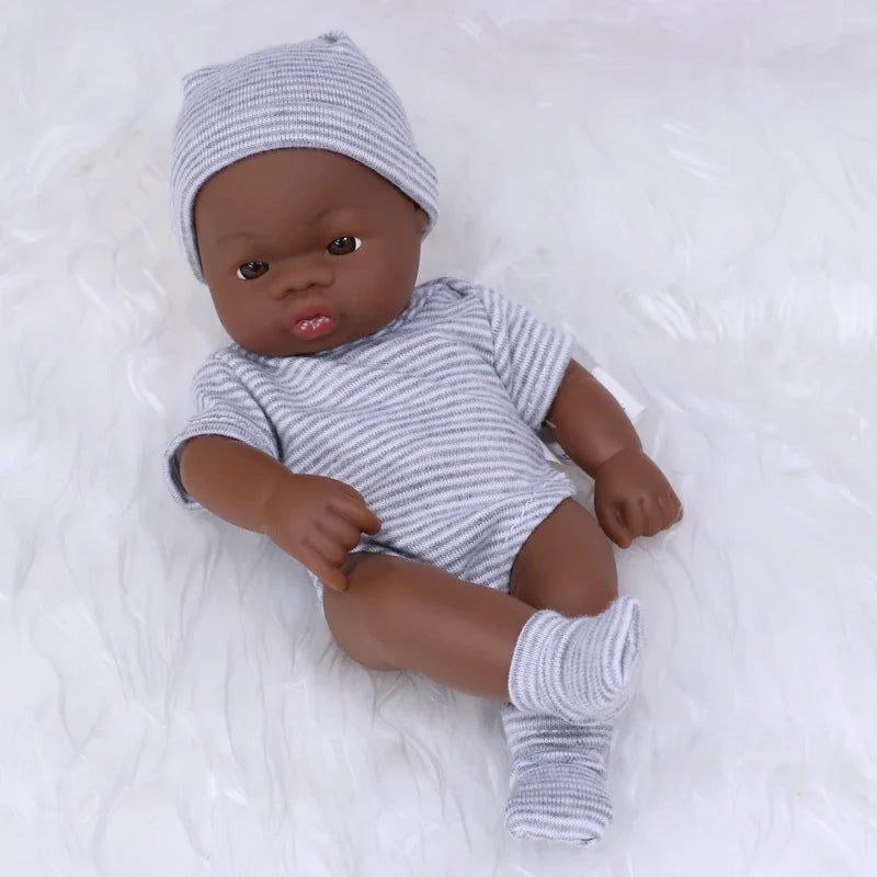 Black American Reborn Dolls Cute Mini 20cm Baby Bebe Doll Toys Full Body Vinyl Soft Girl Doll Reborn Baby Doll Toys Gift