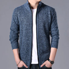 Men's Plush Thickened Knitted Jacket Vertical Neck Zipper Sweater Cardigan