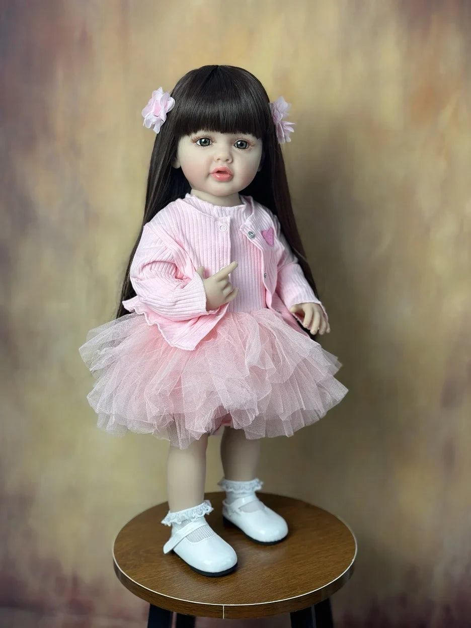 BZDOLL 55CM 22Inch Can Stand Reborn Baby Lifelike Girl Doll Full Soft Silicone Body Princess Toddler Bebe Birthday Gift