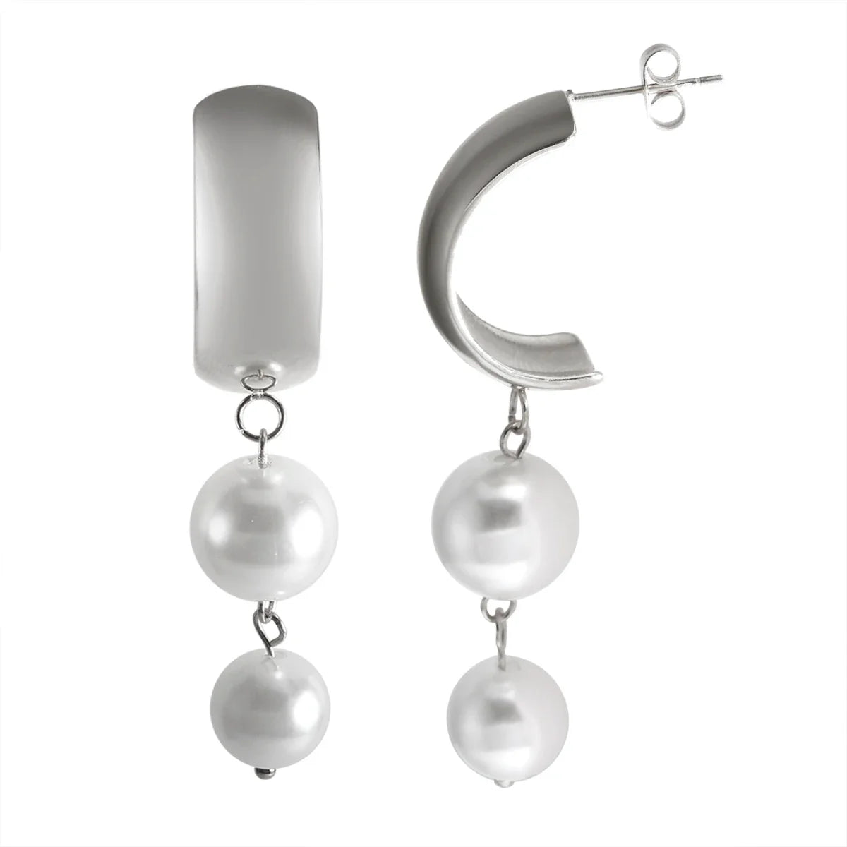 Stainless Steel Tassel Earrings 2 Pearls Dangle Earrings Jewelry
