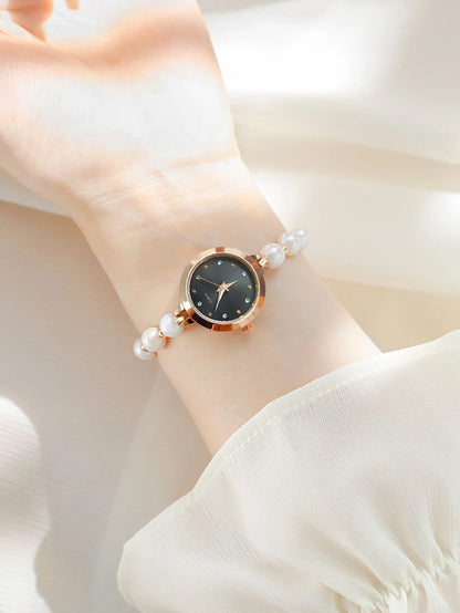 LUCKY FOX New Minimalist Style Pearl Bracelet Women Quartz Watch Fashionable Small Disc Design Light Luxury Jewelry Women Watch
