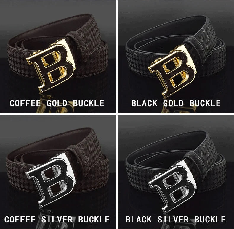 High Quality Automatic Buckle belts men Golden buckle fashion Waist Strap genuine leather Cowskin cintos masculinos B letter