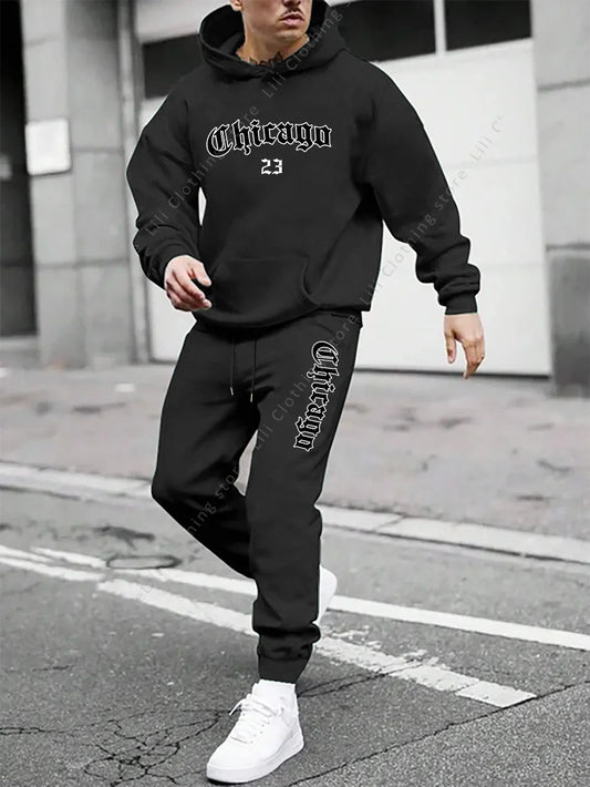 Men's sportswear - Hoodie and sports pants, loose-fitting style suitable for daily and sports wear swearshirts Tops