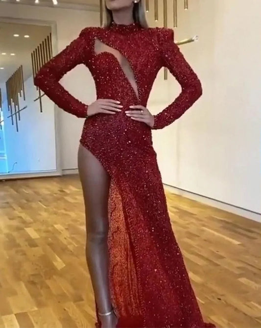 Evening wear Dresses: Long Sleeved Floor-Length of Formal Evening Prom Dress Women