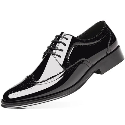 Fashion British Style Men Carved Block Dress Shoes Patent Leather Shoes Casual Business Shoes New Shiny Formal Men Lace-Up Shoes