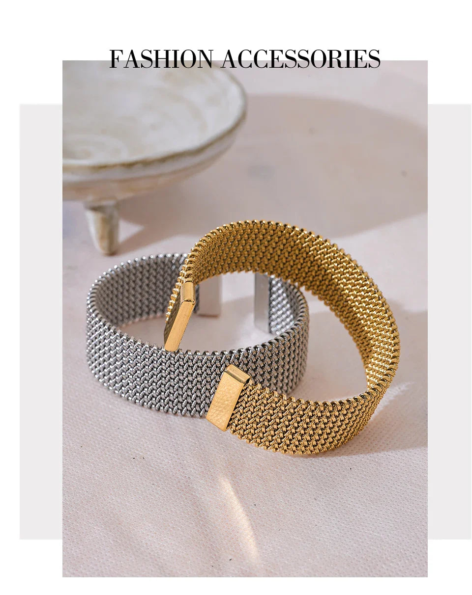 Yhpup 23mm Waterproof Stainless Steel Metal Wide Open Bracelet Bangle for Women High Quality Statement Texture Jewelry Bijoux