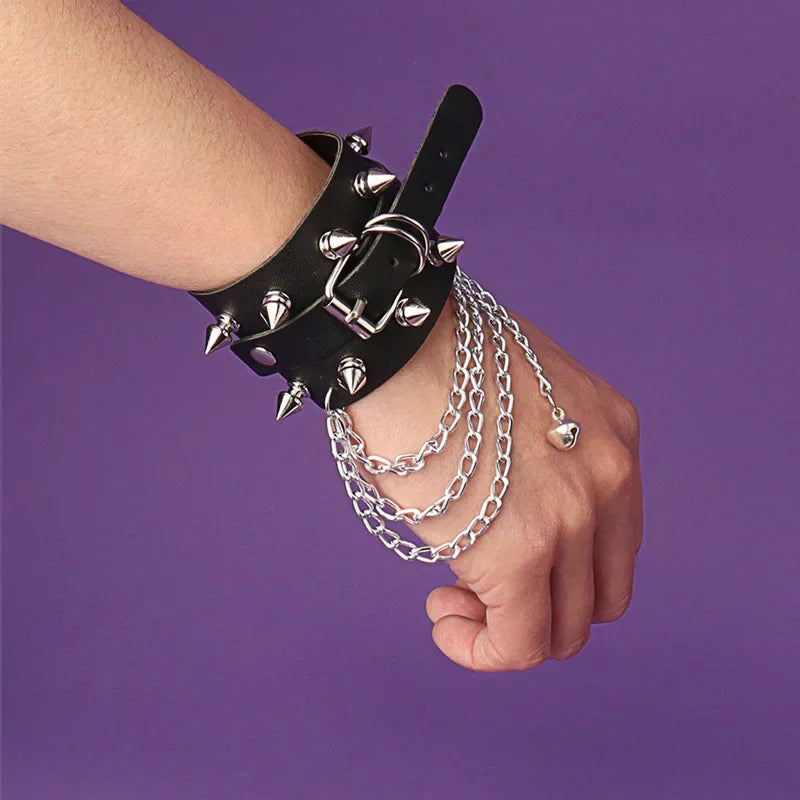 Punk Hip Hop Rock PU Leather Bracelet Unisex Trendy Chain Skull Pentagram Rivet Bracelet Party Jewelry Accessories