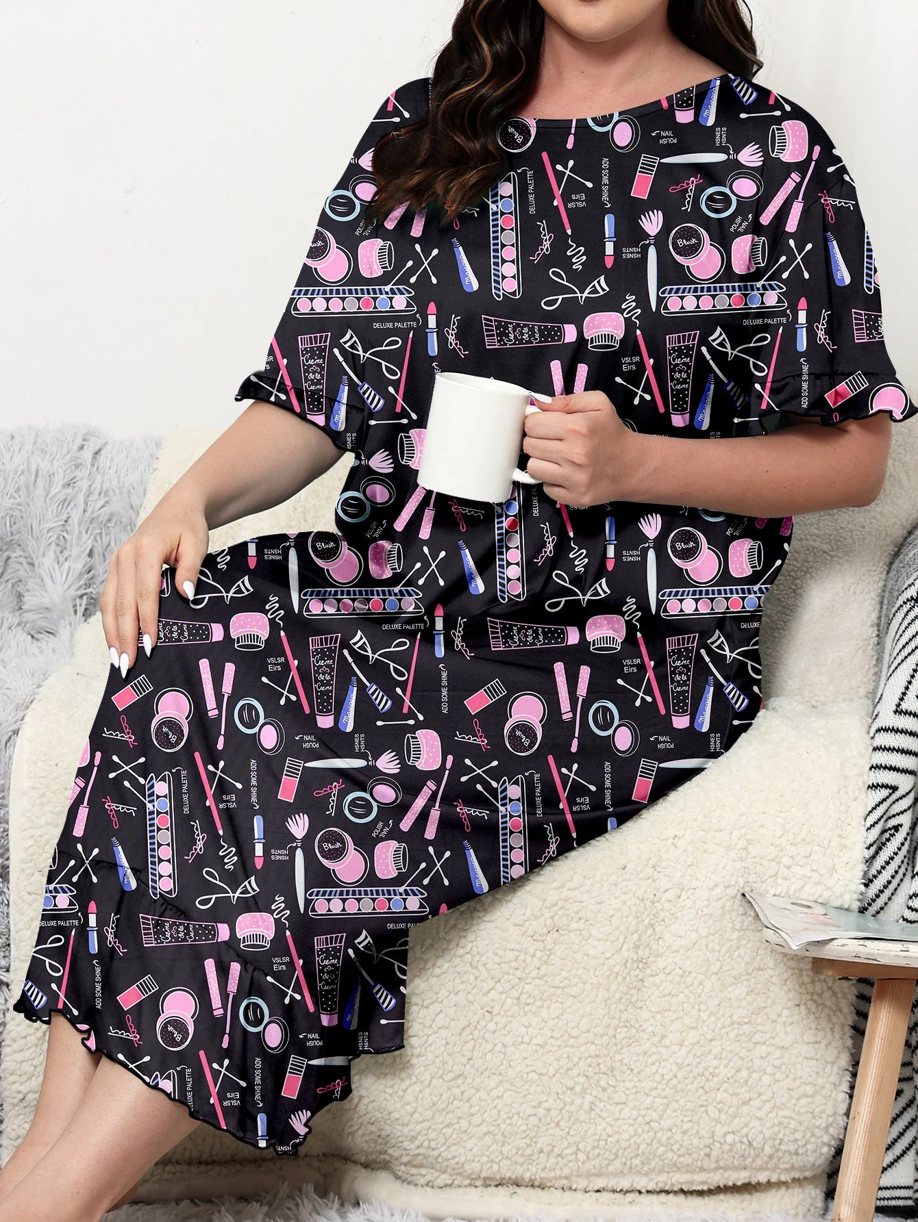 Plus size dress, knee length dress, cartoon style for home and casual wear, can be worn externally. Plus size 1-5XL 2024 new dre