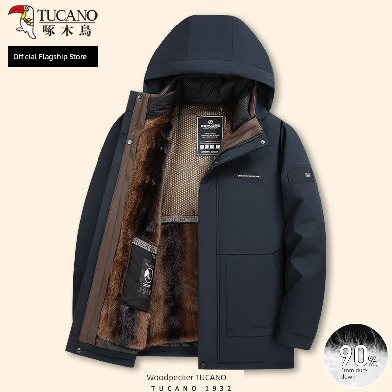 Woodpecker Men Fleece-lined Thickened Middle-Aged and Elderly Heattech Dad