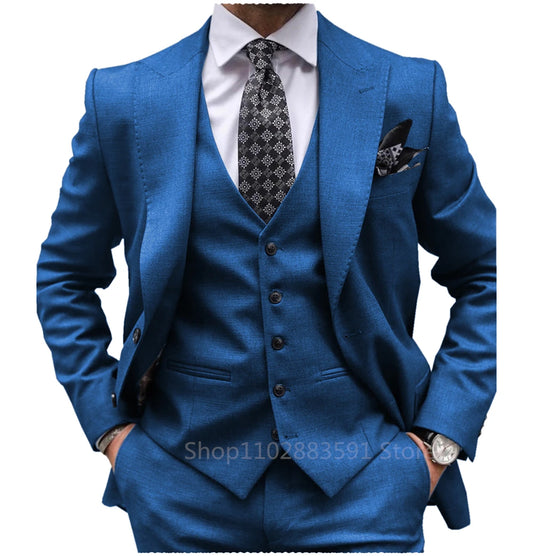 Men Suit Slim Fit Wedding Tuxedo Custom Made 3 Pieces Notched