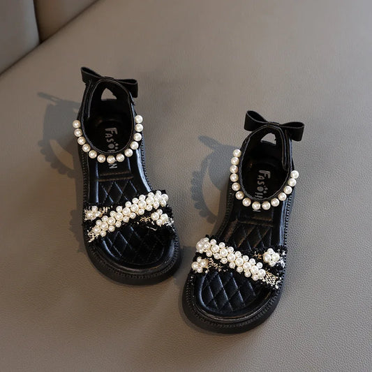 Princess White Party Sandals Pearls Platform Baby Casual Beach Shoes