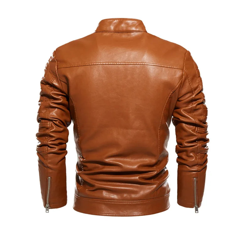 Winter Black Leather Jacket Men Fur Lined Warm Motorcycle Jacket Slim Street