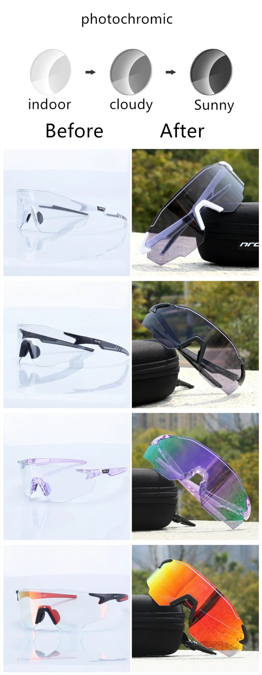 NRC Cycling Sunglasses 1lens UV400 TR90 Sports Bicycle Glasses MTB Mountain Bike Fishing Hiking Riding Eyewear for Men Women