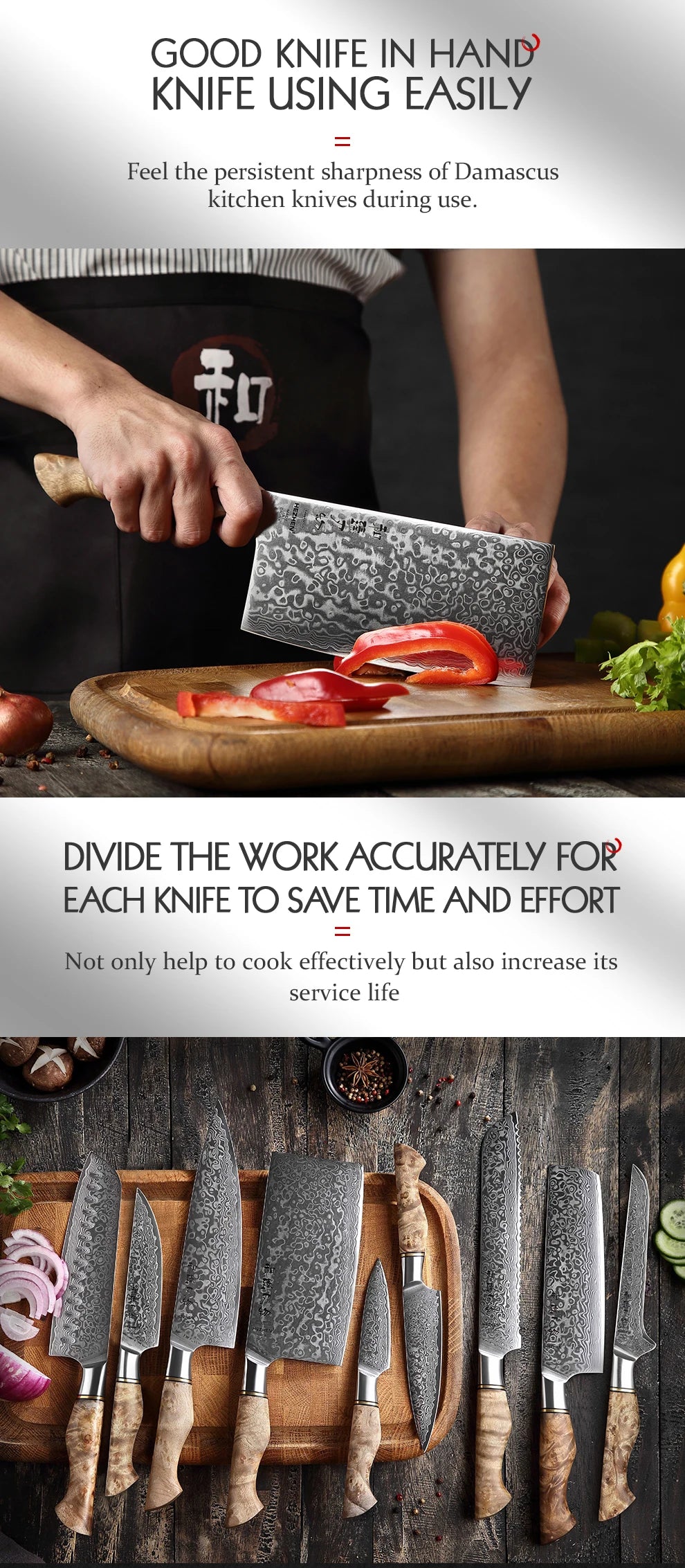 Kitchen Knife Set 1-7PC Damascus Steel knives Chef Knife Kitchen