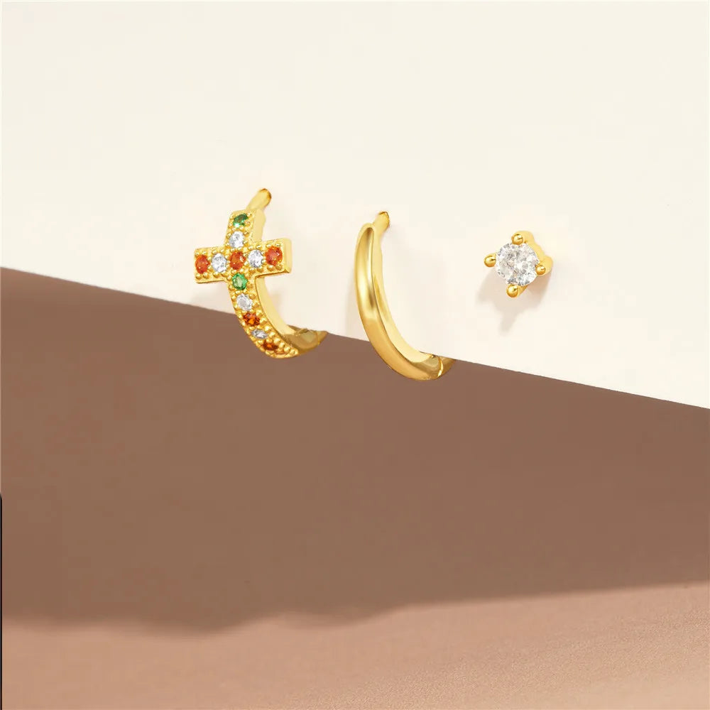 AIDE 925 Sterling Silver 3pcs 4pcs Set Zircon Stud Earrings 18k Gold Star Minimalism Huggies Earring Fine Jewelly Set Party Gift
