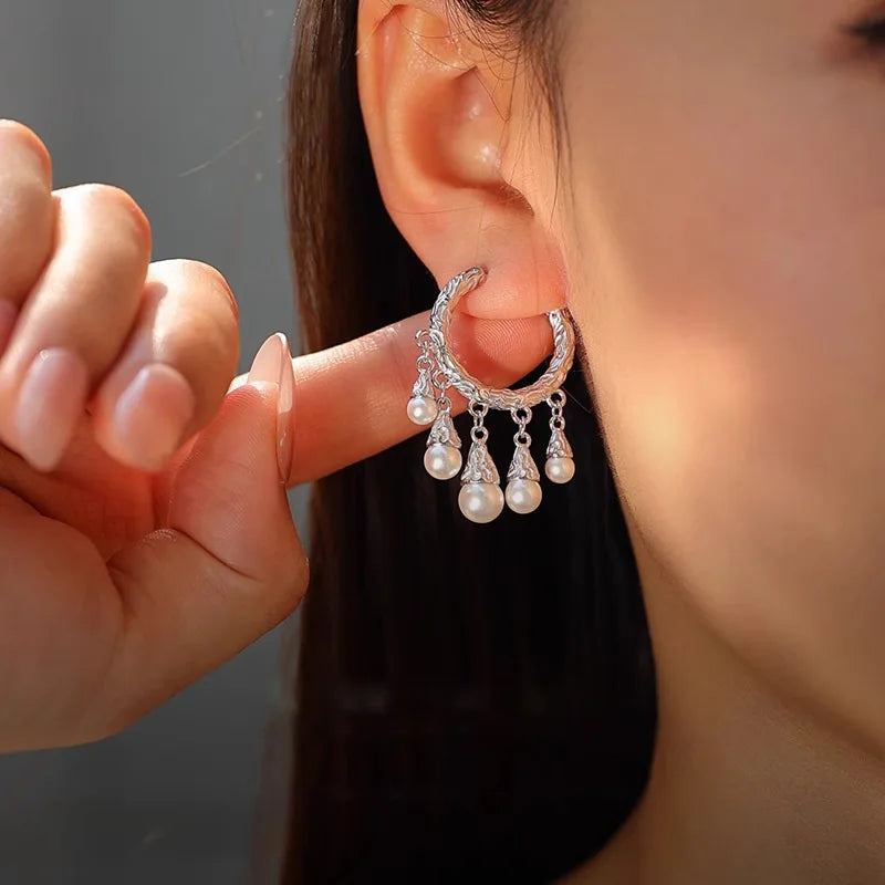 New 925 Sterling Silver Hoop Earrings Pearl Droplet Irregular Vintage Punk For Women Girl Gift Jewelry Dropshipping Wholesale