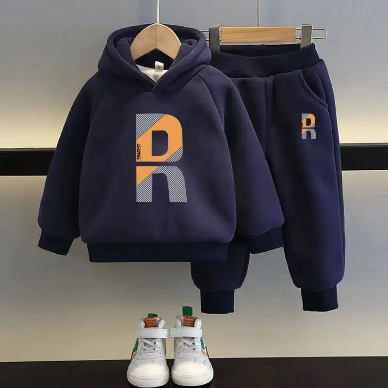 2023 New Boys Suit Autumn Winter Kids Warm Thicken Fashionable Set Children Cotton Sweatshirt And Pants 2Pcs Outfits For 2-10Y