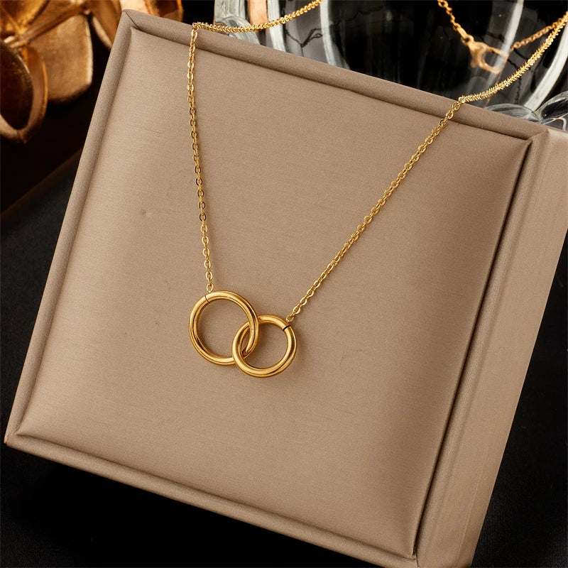 DIEYURO 316L Stainless Steel Simple Heart Love Circular Tassel Necklace Lady Trend Fashion Clavicle Chain Jewelry Glamorous Gift