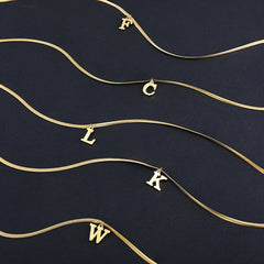 Gold Plated Stainless Steel Pendant Necklace for Women Snake Chain Initial Letter