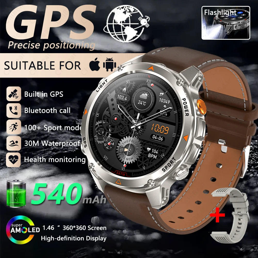 Outdoor Military Smart Watch Men Built-in GPS 1.46" AMOLED Compass