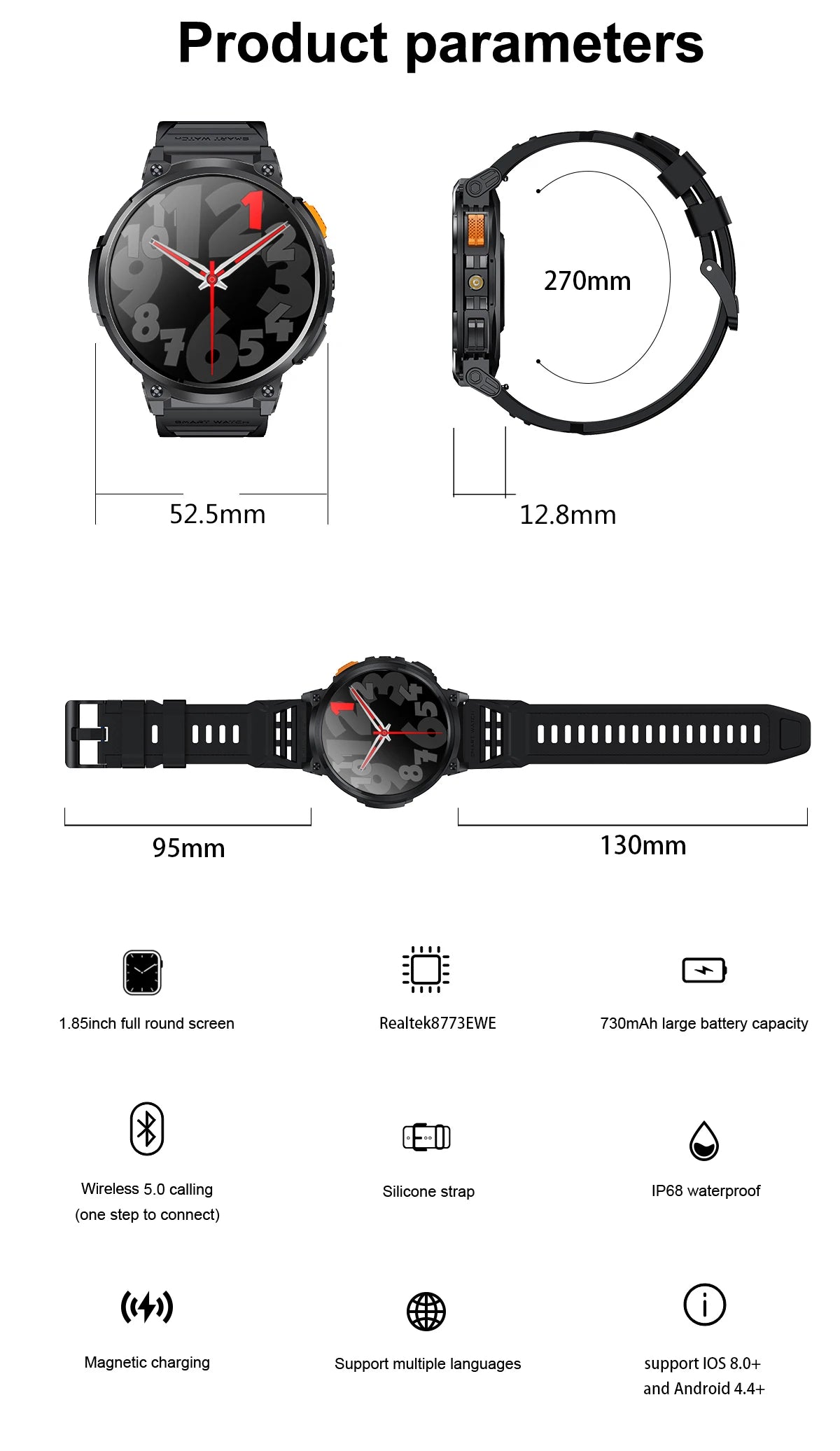 LIGE 1.85” HD Screen LED Flashlight Smart Watch Men 730mAh Large Battery BT Call Man Bracelet Waterproof Fitness Men Smartwatch