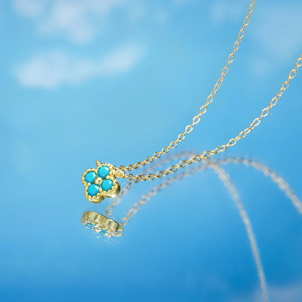 ROXI 100% 925 Sterling Silver Turquoise Crystal Petal Patter Pendant Necklaces For Women Delicate Wedding Jewelry Collar Mujer