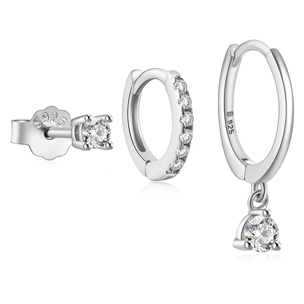 ROXI 925 Sterling Silver 3PCS DIY Hoop Earring With Piercing Stud Earring Set Women Men Party Wedding Jewelry Set pendientes 925