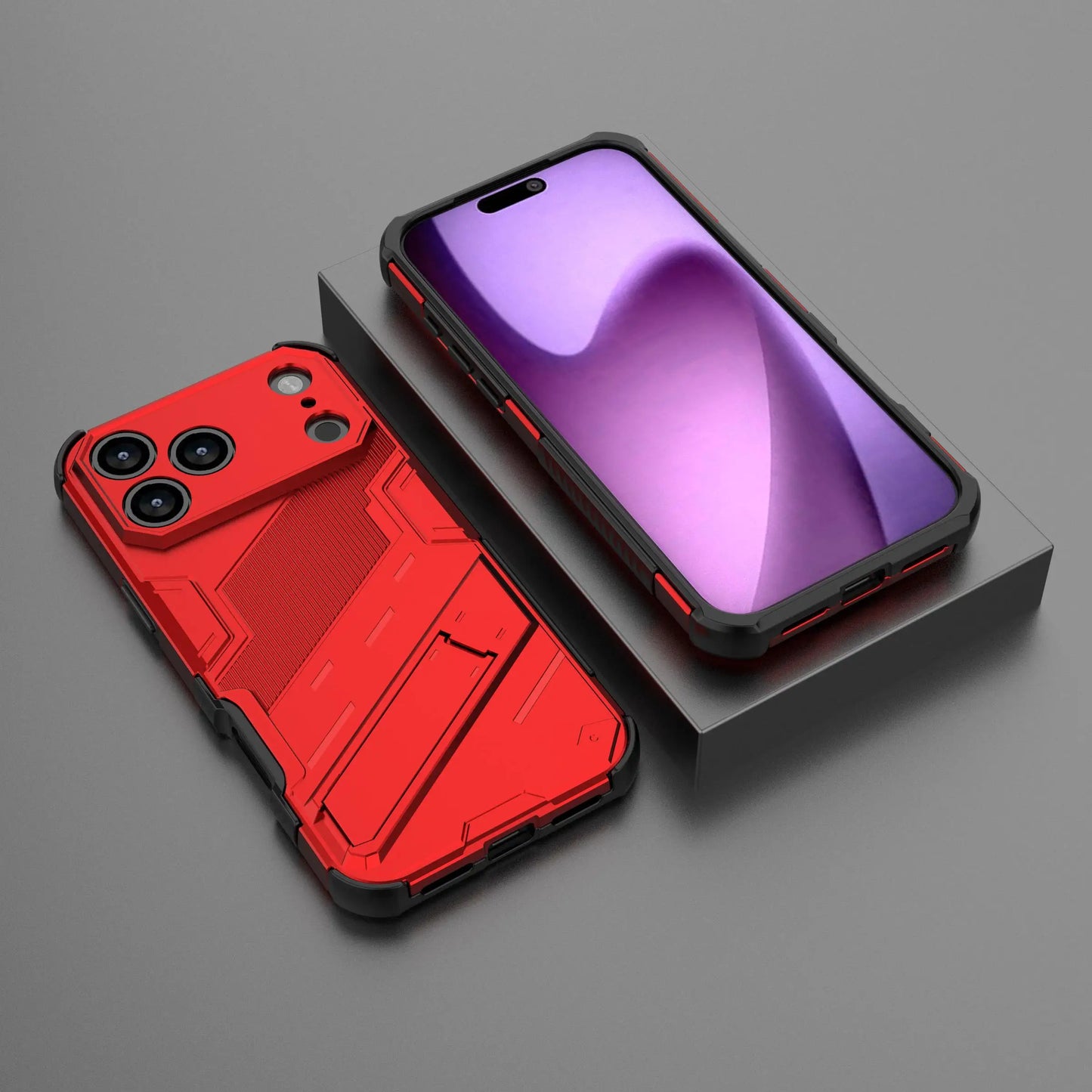 Solid Armor Cyber Shockproof Phone Case For iPhone 17 Pro Max 17 AIR With Stand Holder Cover Protective Shell