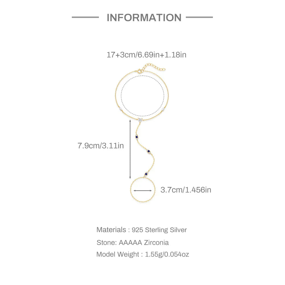 CANNER 925 Sterling Silver Flower Clover CZ Finger Ring Chain Bracelet For Women Ins Hand Chain Horse Eye Jewelry Party Gift