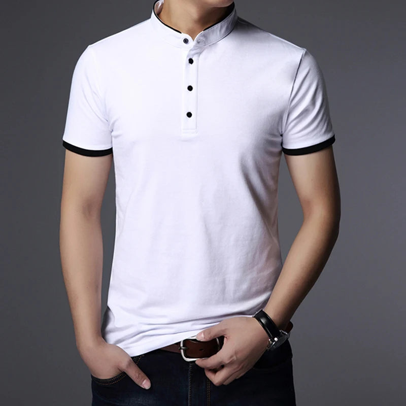 Men's Business Casual Polo Short Sleeve T-shirt Summer Comfortable and Breathable Solid  Top