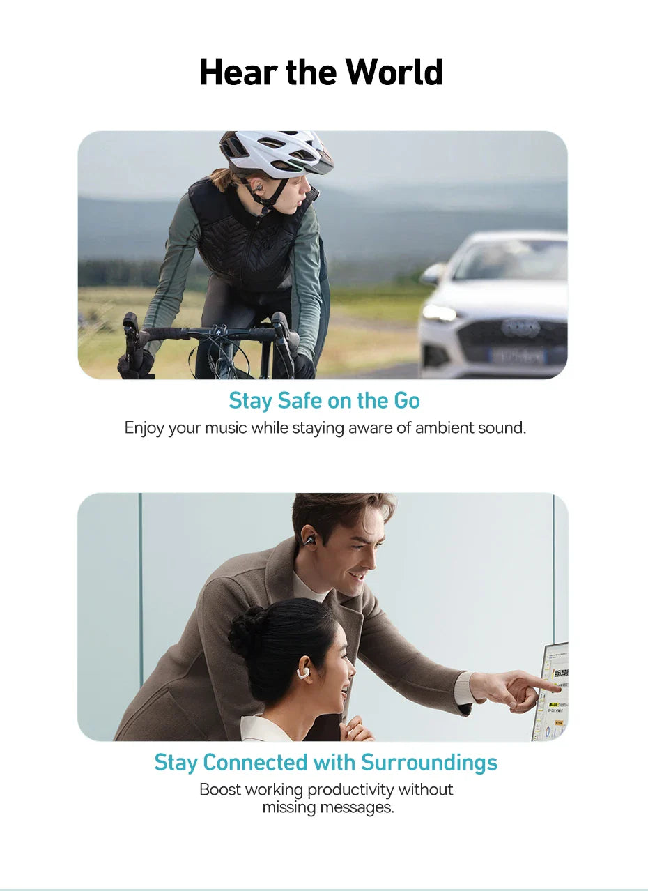 Baseus Bowie MC1 Ear Clip Wireless Earphones Bluetooth 5.4 Open-Ear Headphones Clip-On Sports Earbuds  IP57 Waterproof AI-Bass
