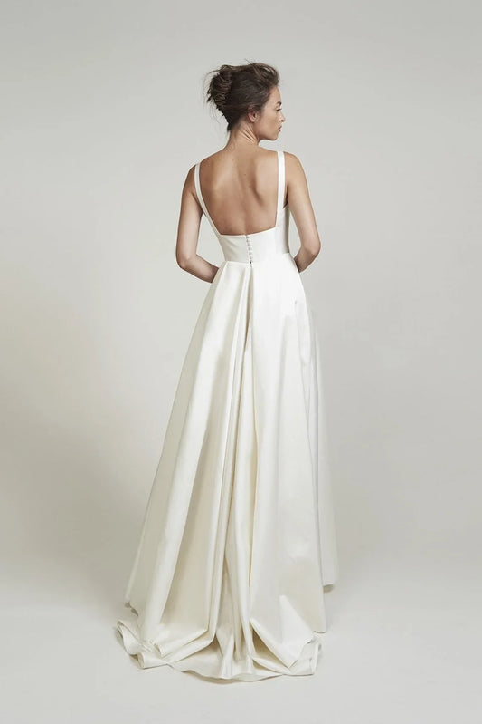 White Bridesmaid Dresses: Simple Wedding Dresses With Pockets Long Satin Spaghetti