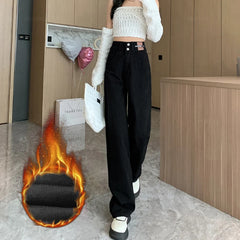 Winter Warm Women's Jeans Fashion Slim Thicken Fleece Flared Pants